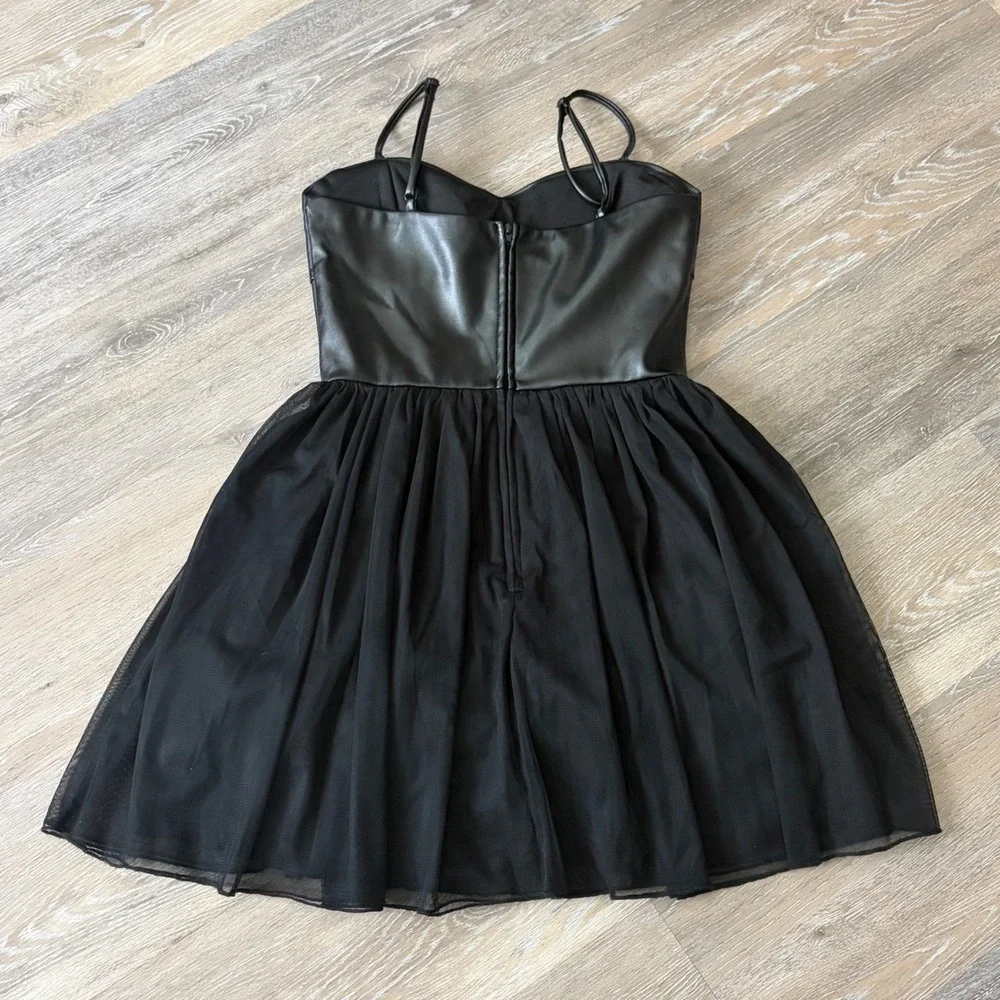Speechless Womens Black Faux Leather Tulle Mini Dress Size 5 Bustier Fit & Flare